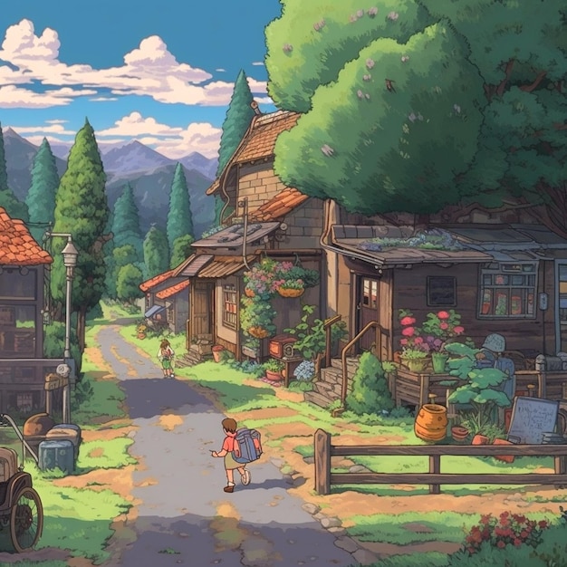 tło w stylu Ghibli Studio