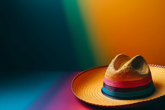 Tło wakacje Cinco de Mayo Meksykański kaktus i strona kapelusz sombrero na tęczowym tle gradientu Generatywna ilustracja AI