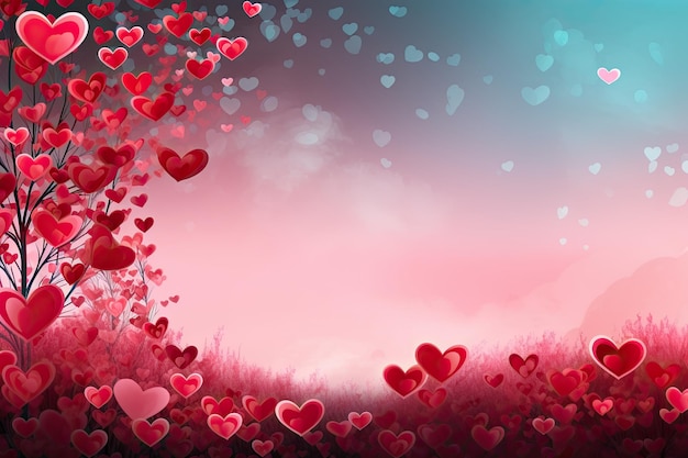 Tło Walentynek z romantycznymi różowymi sercami Kartka powitawkowa Kopiowanie przestrzeni Generatywna sztuczna inteligencja