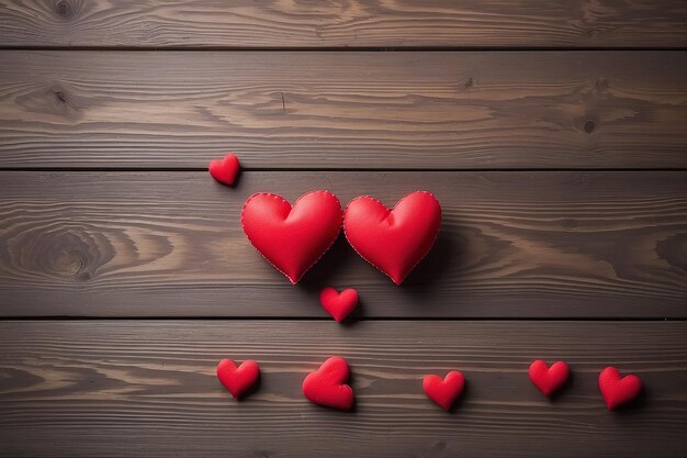 Tło Walentynki z czerwonymi sercami na drewnianej podłodze Koncepcja miłości i Walentynek