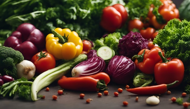 Tło warzyw Koncepcja zdrowej żywności Świeże warzywa na ciemnym tle