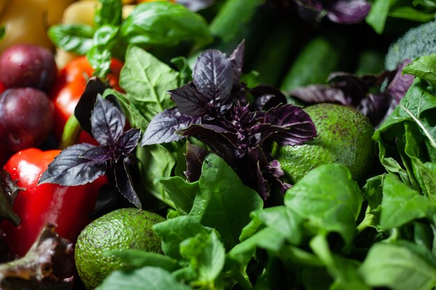 Zdjęcie tło warzywa, zioła i owoce
