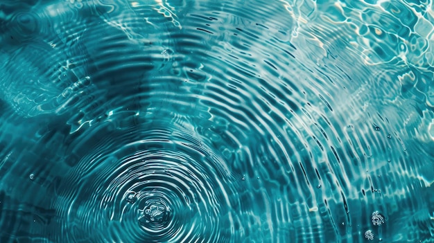 Tło wody Niebieska tekstura wody niebieska mięta powierzchnia wody z pierścieniami i falami Koncepcja spa Tło płaskie widok górny kopiowanie przestrzeni kopiowania miejsca dla tekstu