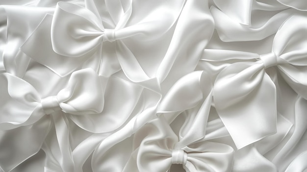 Zdjęcie tło wykonane z jedwabnej białej tkaniny z mnóstwem wiązanych łuków