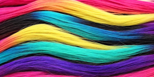 Tło wykonane z pasm kolorowych włosów Ilustracja z kolorowych nici Generative AI