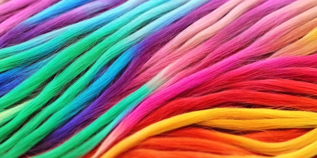 Tło wykonane z pasm kolorowych włosów Ilustracja z kolorowych nici Generative AI