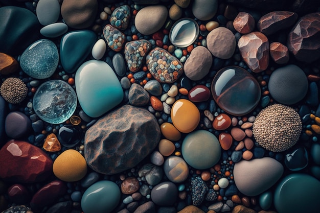 Tło wykonane z wielobarwnych kamyków Kolorowe tekstury z kamieni morskich