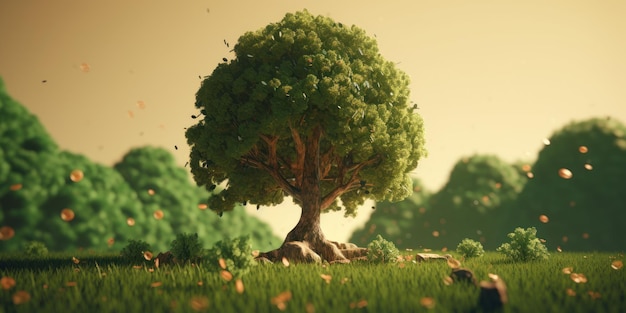 Tło wzrostu wielkiego drzewa Koncepcja światowego dnia środowiska Generative AI