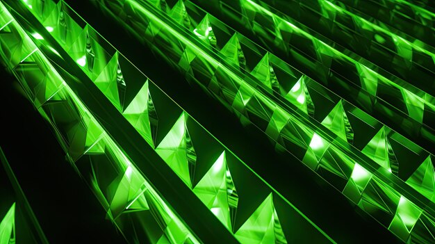 Tło z neonowymi zielonymi diamentami ułożonymi w przypadkowy wzór z efektem rozmycia ruchu i
