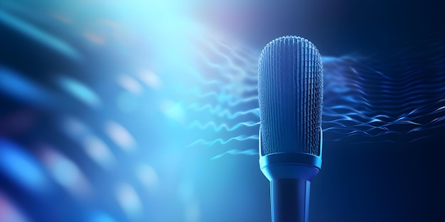 Zdjęcie tło z niebieskim mikrofonem i formą fali idealne dla nadawania lub podcastu koncepcja banera nadawanie podcastu mikrofon forma fali niebieski tło