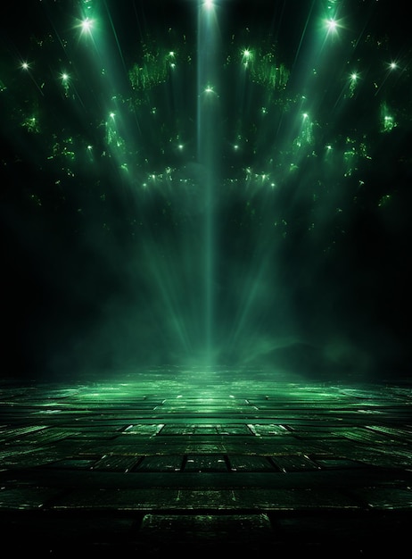 Tło z oświetleniem zielonych reflektorów dla ulotek realistyczny obraz o wysokiej rozdzielczości Ultra HD