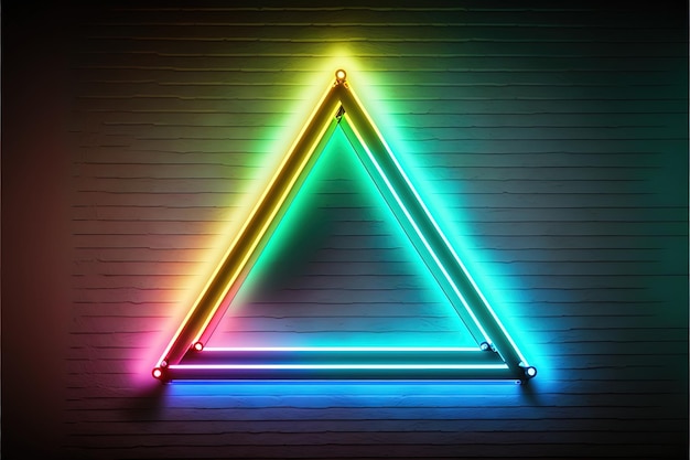Tło z realistycznymi neonami, trójkąt. Cyfrowa ilustracja AI