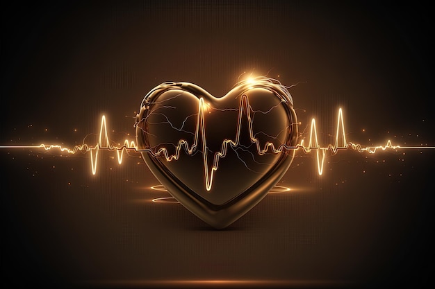 Tło z sercem z linią monitora pulsu Serce i symbol bicia serca Generative AI