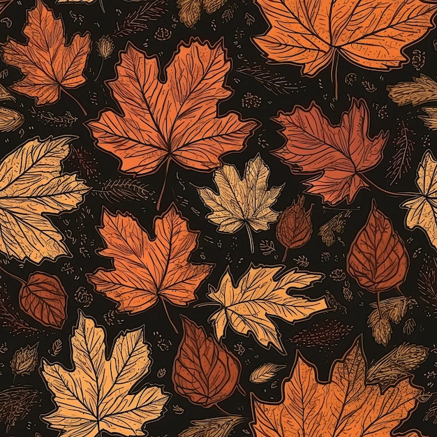 tło z teksturą wzoru jesiennych pomarańczowych liści klonu Ilustracja generatywna AI