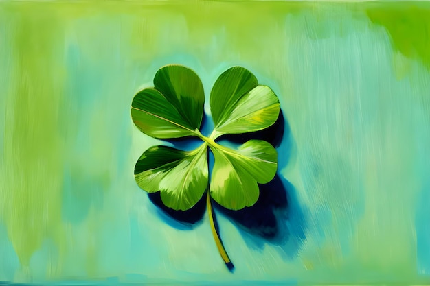 Tło z zielonych liści koniczyny na dzień Świętego Patryka Shamrock fortune symbol Generative AI