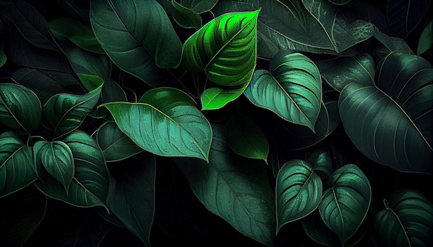 Tło zielonych liści Obraz wygenerowany przez AI