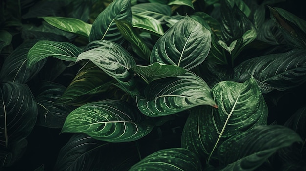 Tło zielonych liści tropikalnych Naturalne tło motywu AI generowane