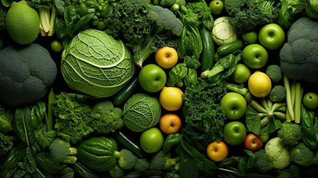 Zdjęcie tło zielonych warzyw i owocówaigenerative ai