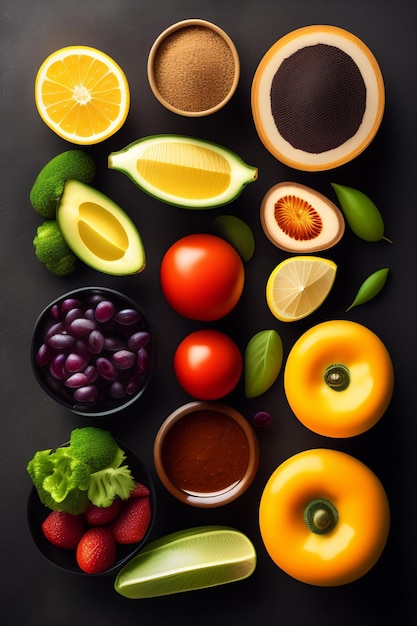 Tło żywności Deseń owoców Tasty food ilustracji generowane Ai