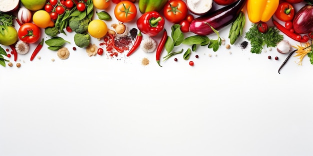 Tło żywności organicznej i przestrzeń do kopiowania Fotografia żywności różne owoce i warzywa Generatywna sztuczna inteligencja
