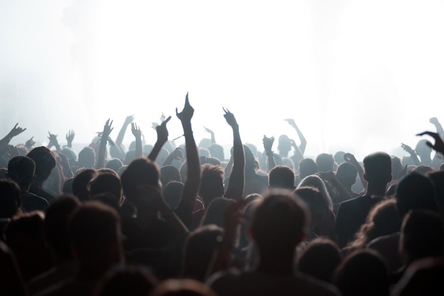 Tłum ludzi imprezujących na koncercie na festiwalu muzycznym