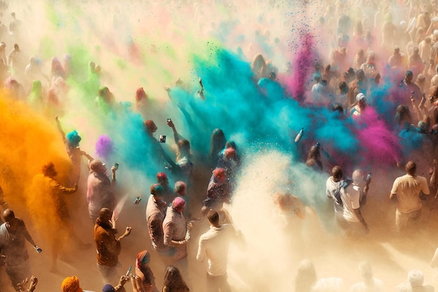 Tłum ludzi świętujących holi, festiwal kolorów