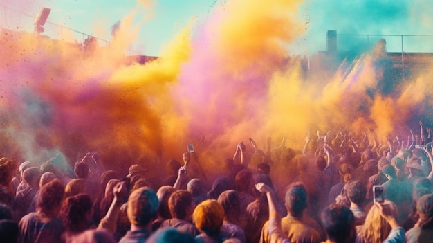 Tłum ludzi świętujących holi na festiwalu