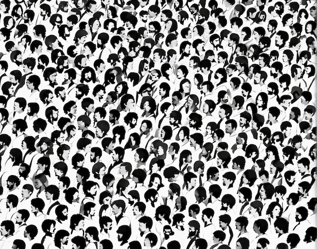 Zdjęcie tłum ludzi z czarnymi i białymi włosami