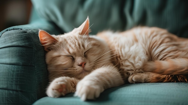 Tłusty kot śpiący na kanapie.