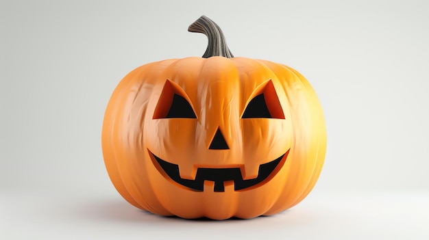 To jest 3D rendering jackolantern ma wyrzeźbioną twarz z uśmiechem i dwa zęby dyni siedzi na białej powierzchni