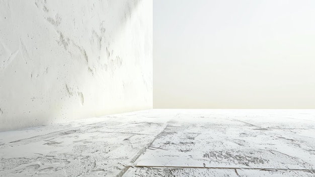 To jest 3D rendering pokoju z dwoma ścianami i podłogą ściany i podłoga są wykonane z tego samego materiału, który jest jasno szarym betonem
