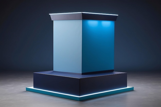 To podium jest specjalnie zaprojektowane do prezentowania produktów z kombinacją jasnoniebieskiego na podium i ciemno niebieskiego w tle tworząc atrakcyjny wyświetlacz prezentacyjny