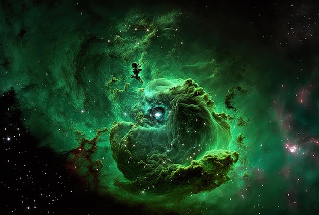 To zdjęcie uroczej zielonej mgławicy kosmicznej zostało utworzone na podstawie zdjęcia wysokiej jakości NASA