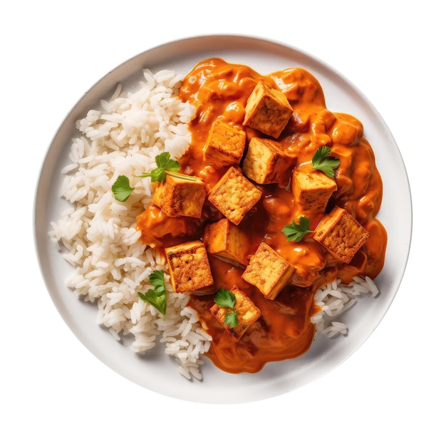 Tofu Tikka Masala Na Białym Talerzu Na Białym Tle