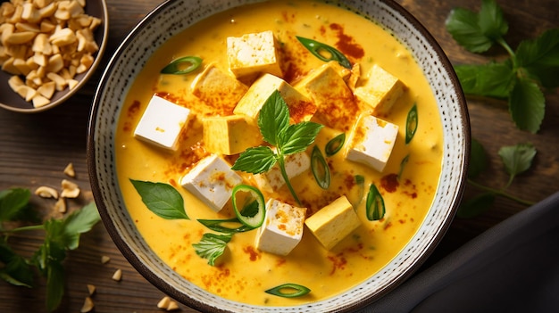 Tofu żółte tajskie curry podawane w misce