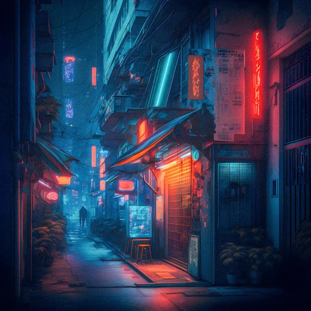 Tokyo City by Night Anime i Manga rysunkowa ilustracja widoki miasta ziarnista teksturaxA