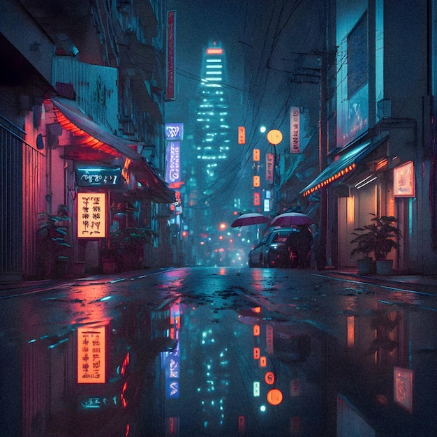 Tokyo City by Night Anime i Manga rysunkowa ilustracja widoki miasta ziarnista teksturaxA