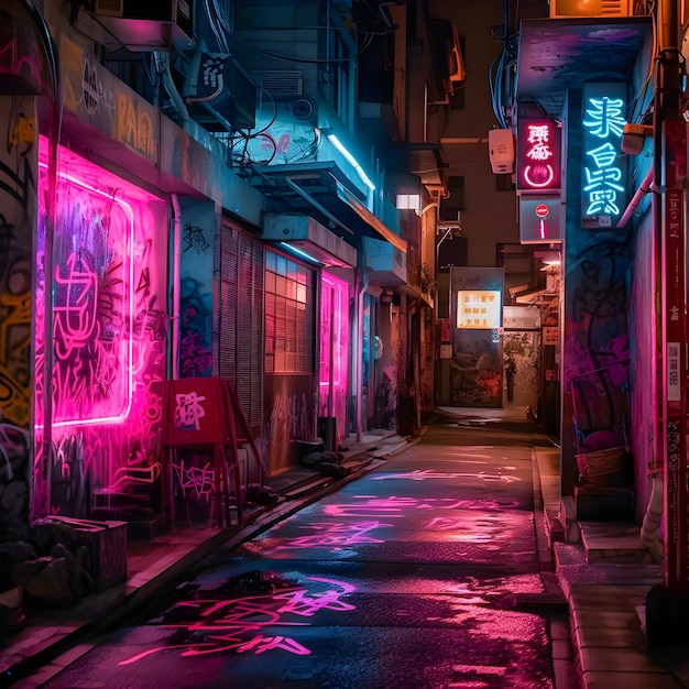 Tokyo City by NightKanji ilustracyjny widok miasta magenta neon