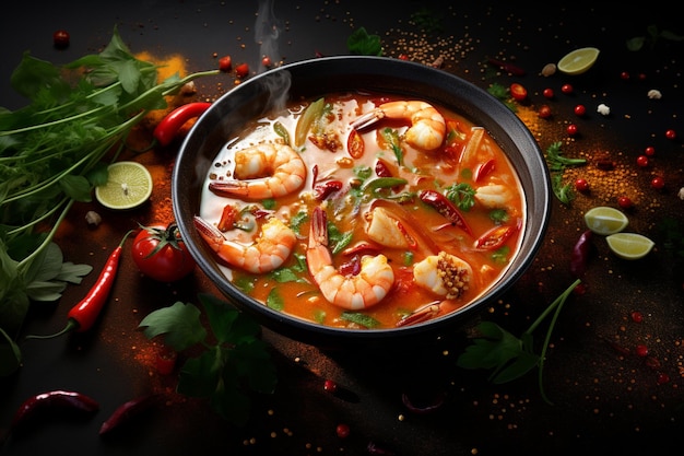 Tom Yum Soup Sourspicy zupa z krewetkami Azjatyckie jedzenie Zdjęcie reklamowe