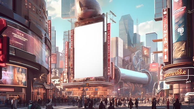 Tomorrowland, gdzie króluje reklama imponująca makieta górująca nad cyfrowymi billboardami w miejskim krajobrazie Generative ai