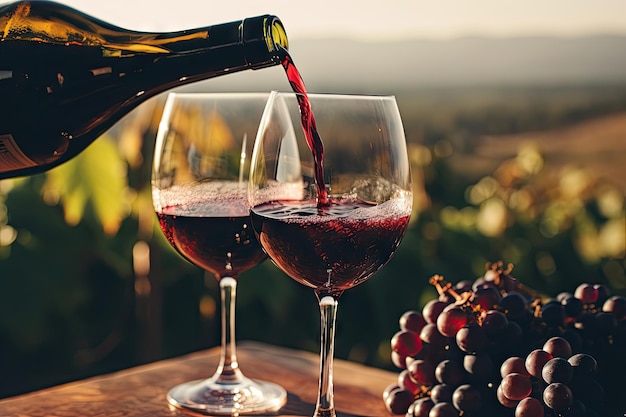 Tonujące wino w winnicy wlewające czerwień do kieliszków