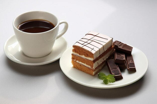 Top widok kubek herbaty z ciastem i batonami czekoladowymi na białym biurku ciasto słodki cukier czekolada