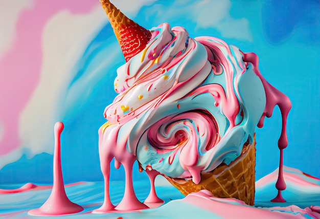 Topniejące lody Splash Lody Melt Flow Kapiący Jogurt Abstrakcyjna Generatywna Ilustracja AI