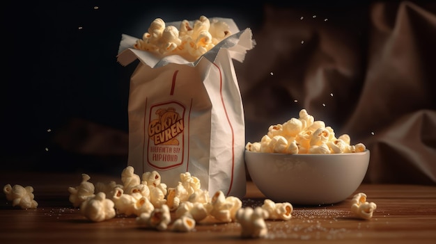 Torba popcornu i miska popcornu