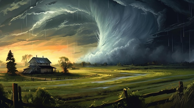 Tornado przedzierające się przez farmę Koncepcja fantasy Malowanie ilustracji