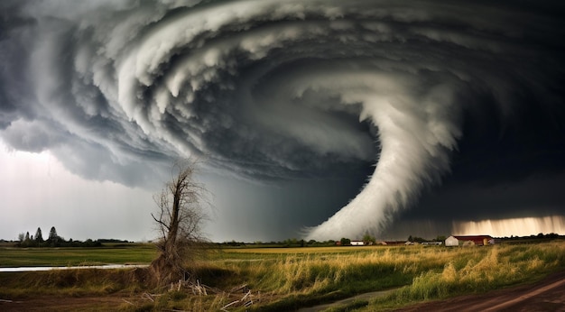 Zdjęcie tornado tapeta tornado scena z kręgiem siły burzowej wiatr tornado w akcji hd tornado baner