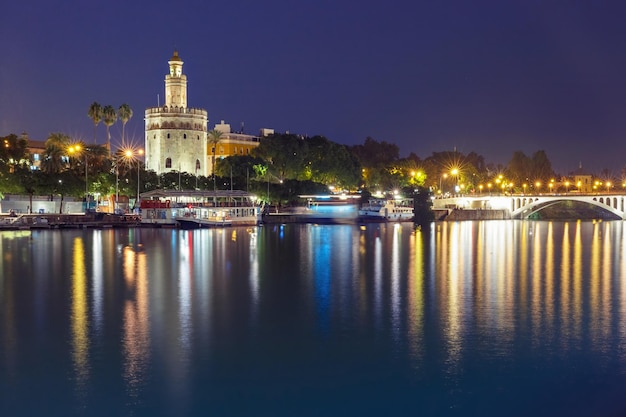 Torre Del Oro Nocą W Sewilli W Hiszpanii