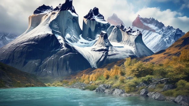 Torres del Paine National Park chile granitowe wieże stworzone za pomocą generatywnej technologii AI