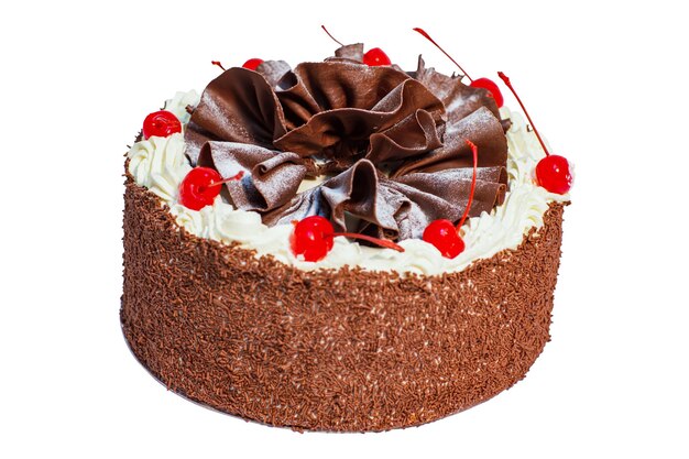 Tort Blackforest Tradycyjny niemiecki tort z biszkoptu czekoladowego Kirsch pachnący przyozdobiony biczem