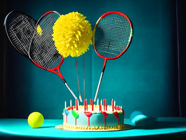 Zdjęcie tort urodzinowy badminton rakietka balon gimnastyczny 29 lat zdjęcie pobrać